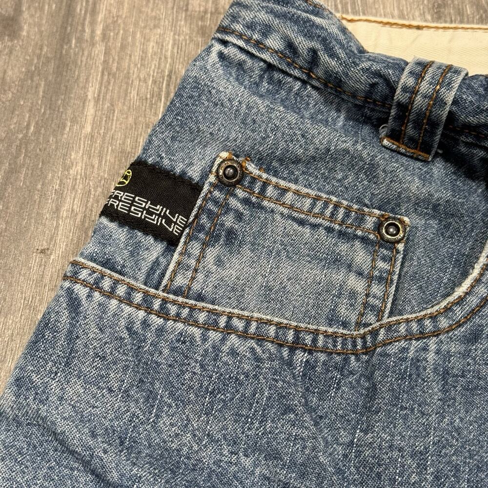 Vintage Fresh Jive Blue Baggy Wide Leg Jeans Thrashed Size 30x28 Skater Rave Y2K - Picture 6 of 9